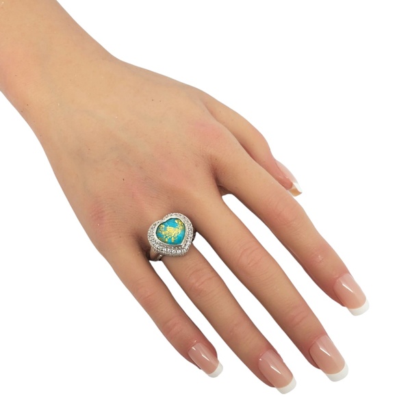 Judith Ripka Sterling Silver Heart Shaped Turquoise Doublet Ring Size 7 #21158 - Picture 8 of 9